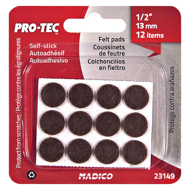 PRO-TEC SELF-ADHESIV ROUND CUSHION FELT BROWN 1/2"XCR12X(13MM)
