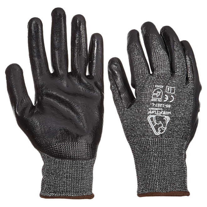 WORKTUFF CUT RESIST. GLOVE NITRILE/POLY BLACK LRG