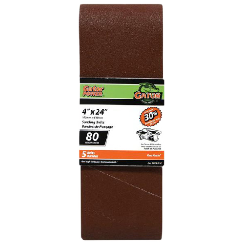 RUST-OLEUM SANDING BELT ALUM.OXIDE RED 4x24"x80GTxPK5