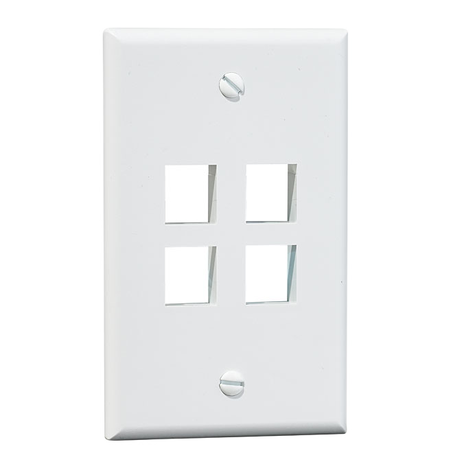 LEVITON COMPUTER WALLPLAT QUICKPORT 4 PORTS WHITE