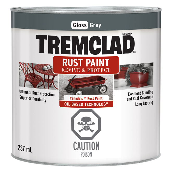 TREMCLAD GLOSS FINISH RUST PAINT OIL BASE GREY 237ML