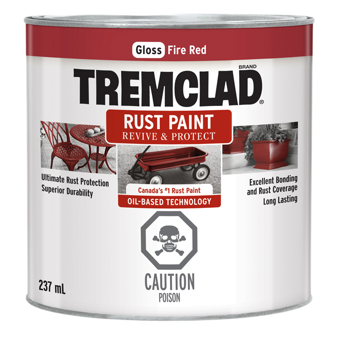 TREMCLAD GLOSS FINISH RUST PAINT FIRE RED 237ML