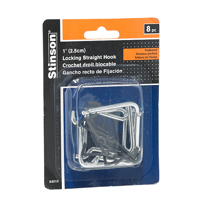 STINSON PEGBOARD STRAIGHT HOOKS ALUM/STEEL 1"x8PC