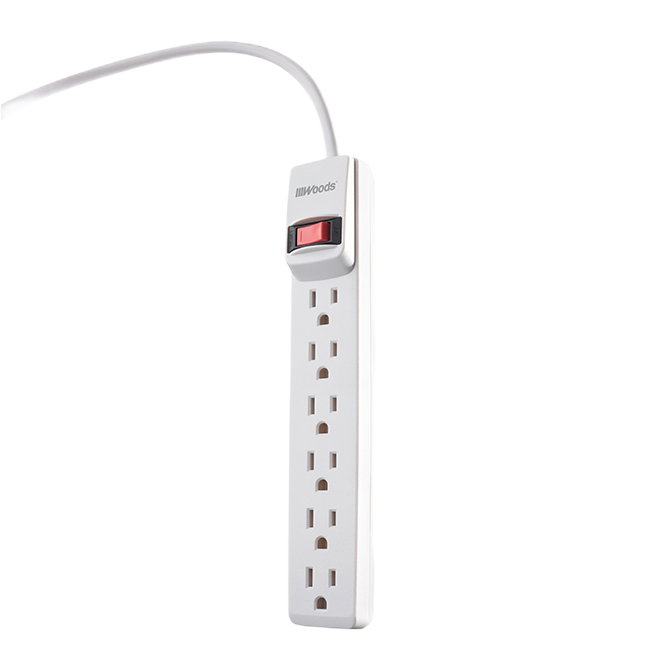 WOODS 6 OUTLET POWER BAR PLASTIC WHITE 600W