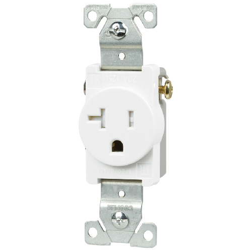 SINGLE RECEPTACLE PLASTIC WHITE 20Ax125V