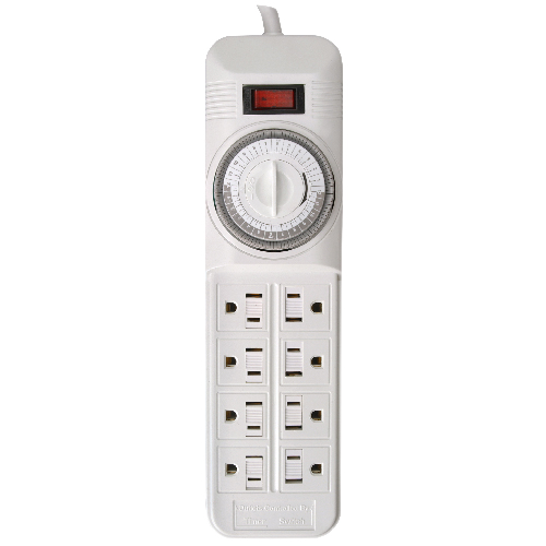 WOODS TIMER POWER BAR 8 OUTL. PLASTIC WHITE CORD.4'xCYCL.24HR