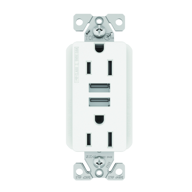 EATON TAMPER RESIS RECEPTACLE 3.6A USB WHITE 15AM 125V