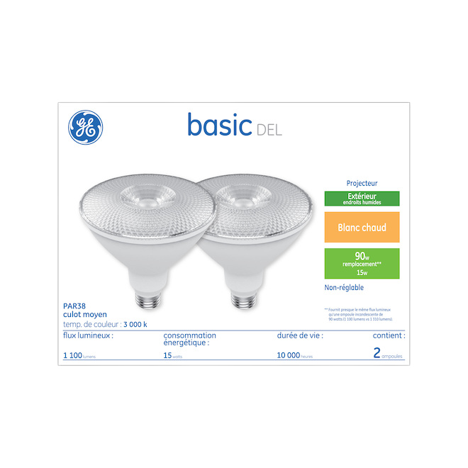 GE NON DIMMABLE LED BULB PAR38 WARM WHITE 90W 2PK