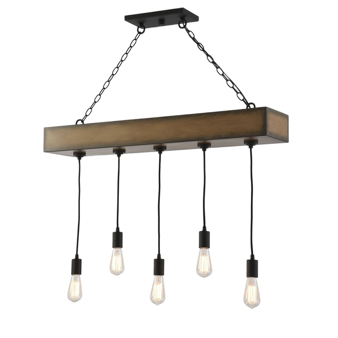 DESIGNER HOME LINEAR PENDANT METAL/WOOD BLACK 7.9"x25.5"-5LGT