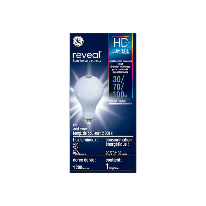 GE A21 INCANDESCENT BULB GLASS WHITE 100W-1/PK