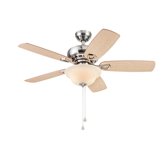HARBOR BREEZE DOWNROD CEILING FAN STEEL/WOOD BRUS NICKEL 44"-5BLAD-1LGT