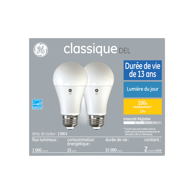 GE A19 LED BULB DAY LIGHT 100W-2/PK