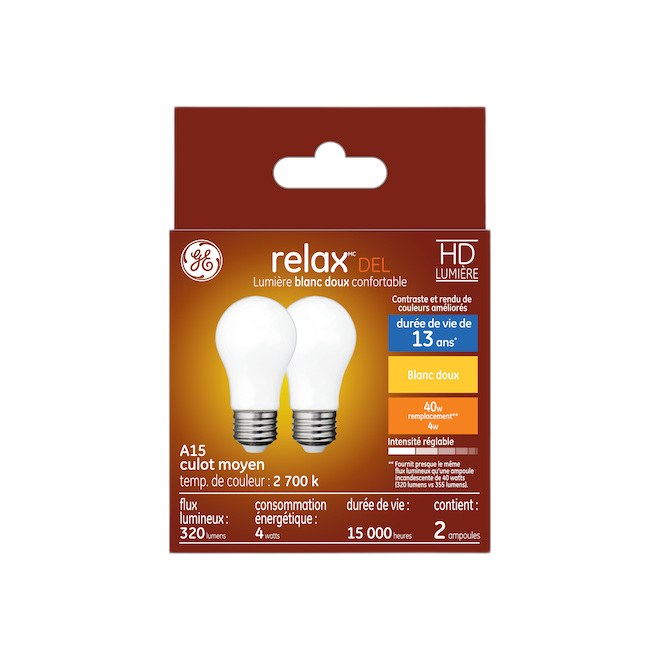 GE A15 FR HD LED BULB FROST. GLASS SOFT WHITE 4W 2/PK