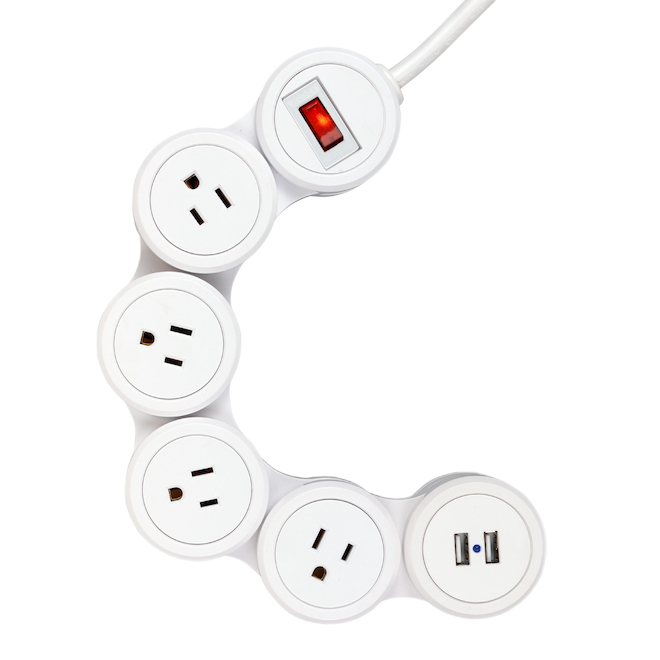 GLOBE ELECTRIC 4OUTLET/2USB POWER STRIP PLASTIC WHITE 6'
