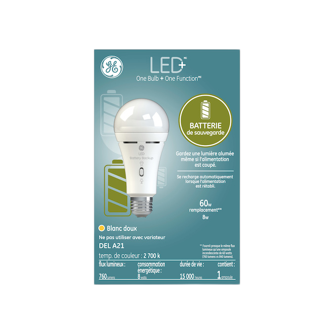 GE A21/BA.BAC. LED BULB PLASTIC SOFT WHITE 8W