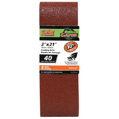 GATOR SANDING BELT ALUM.OXIDE RED 3x21"x40GTxPK5