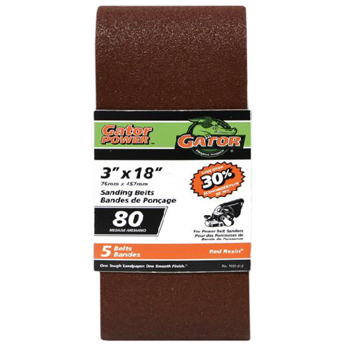 GATOR SANDING BELT ALUM.OXIDE 3x18"x80GTxPK5