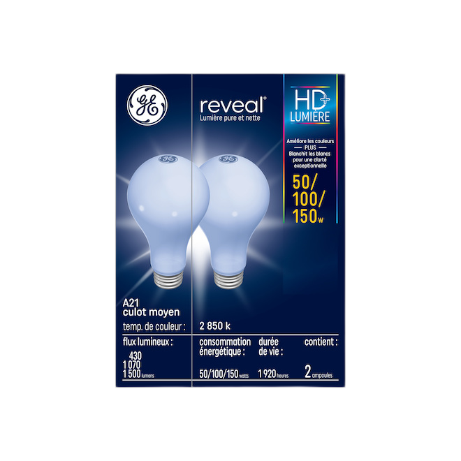 REVEAL A21 INCANDESCENT BULB 3-WAY 50-100-150W