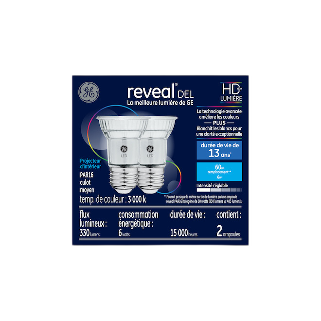 REVEAL PAR16 LED BULB GLASS CLEAR 6W-2/PK