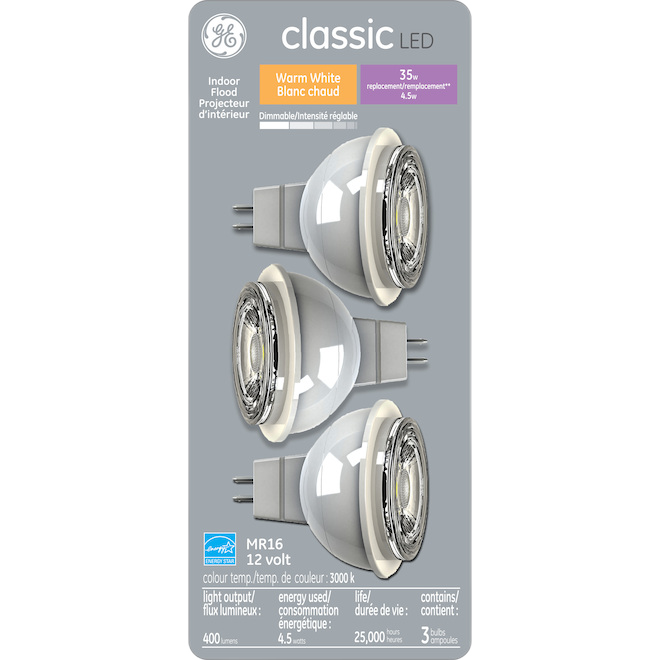 GE MR16 LED BULB GLASS WARM WHITE 5.5W-3/PK