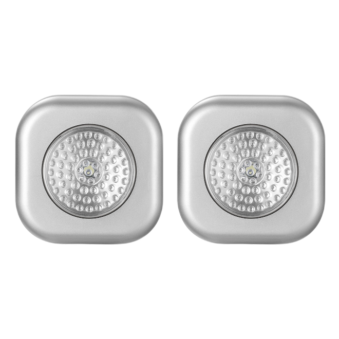 GLOBE ELECTRIC PUSH LIGHT LED NIGHTLIGHT BATTERIES PEWTER 2/PK