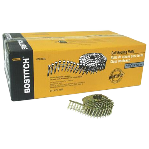 BOSTITCH COIL ROOFING NAILS GALVANIZED 1 1/4" 60/BX