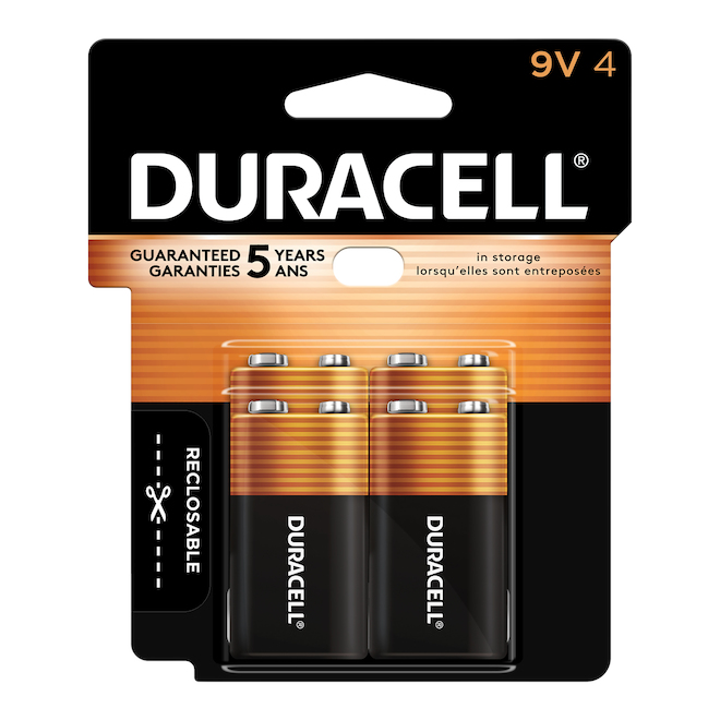 DURACELL 9VOLTS ALKALINE BATTERY COPPERTOP BLACK 9V 4PK