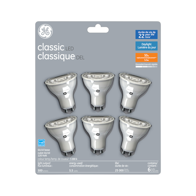 GE GU10 BULB LED GLASS DAYLIGHT 50W 6PK