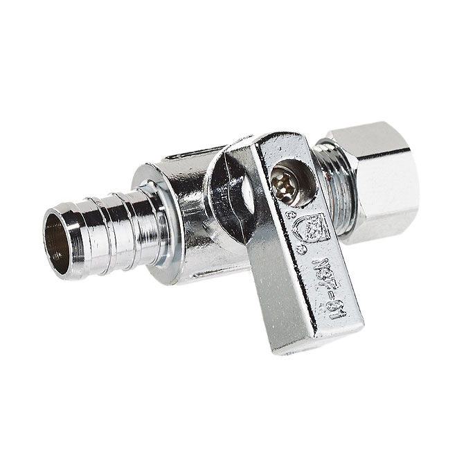 AQUA-DYNAMIC STRGHT. 1/4T BALL VALVE LEAD FREE BRASS 1/2PEXx3/8OD COMP