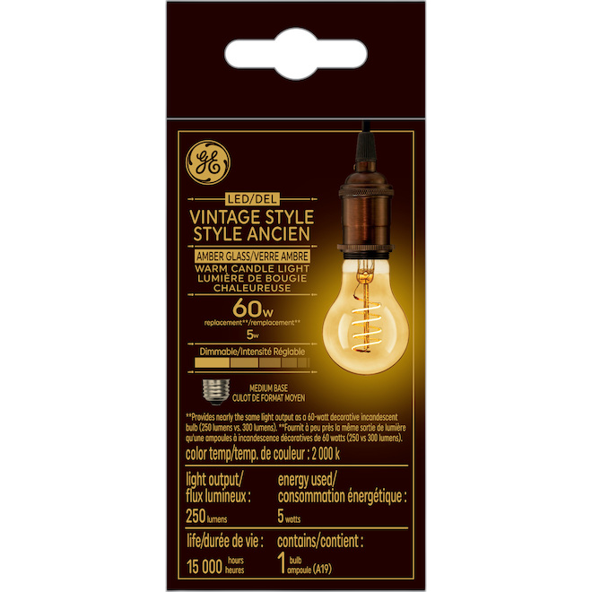 GE A19 SPI LED BULB GLASS CANDLE LGHT 5W