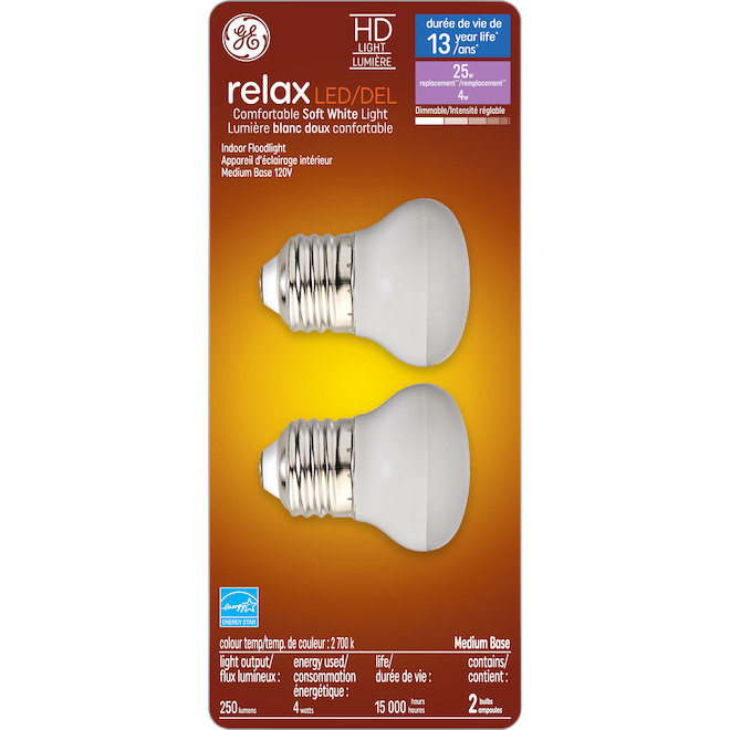 GE R14 LED BULB GLASS SOFT WHITE 4W-2/PK