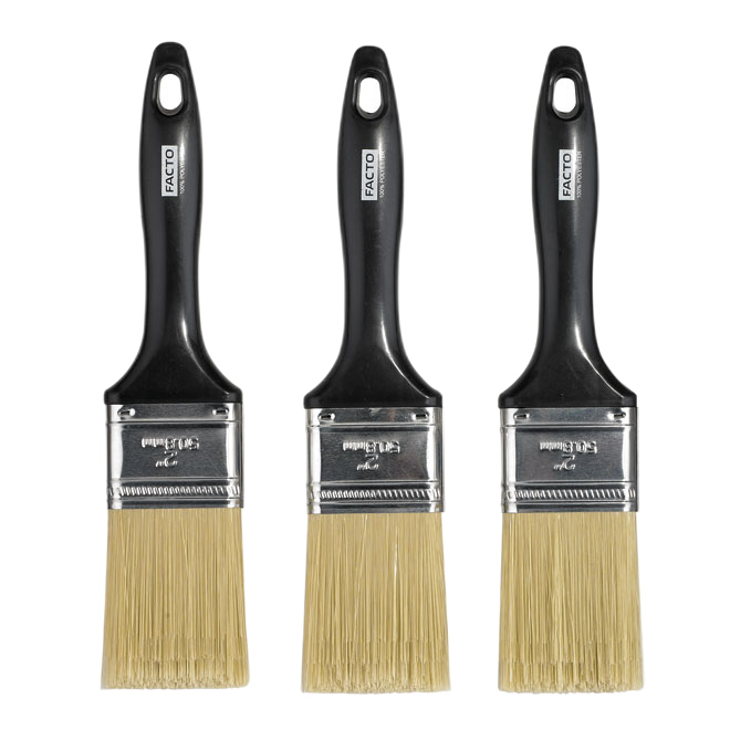 FACTO FLAT PK3 PAINT BRUSHES SET PLASTIC/POLY BLACK 50MMxPK3