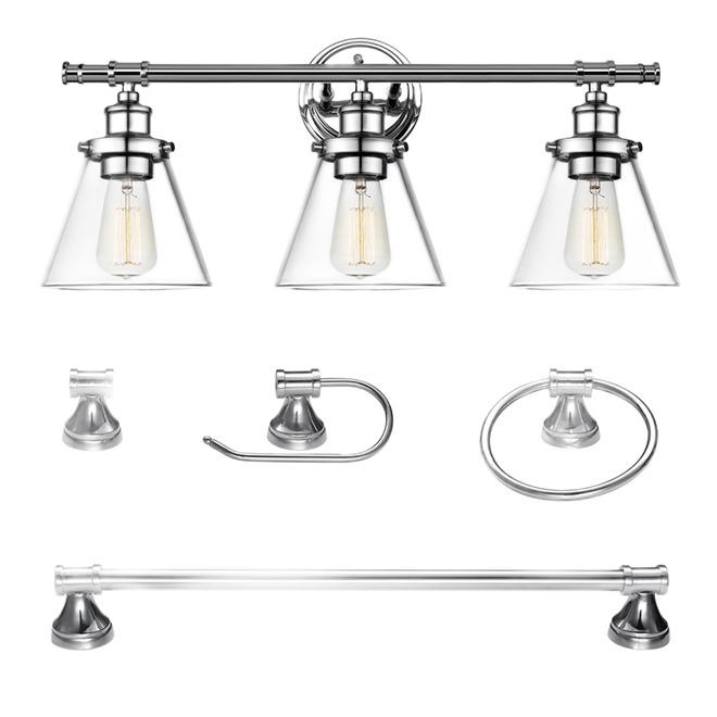 GLOBE ELECTRIC PARKER WALL SCONCE LIGHT W/BATH ACC. CHROME 5PC