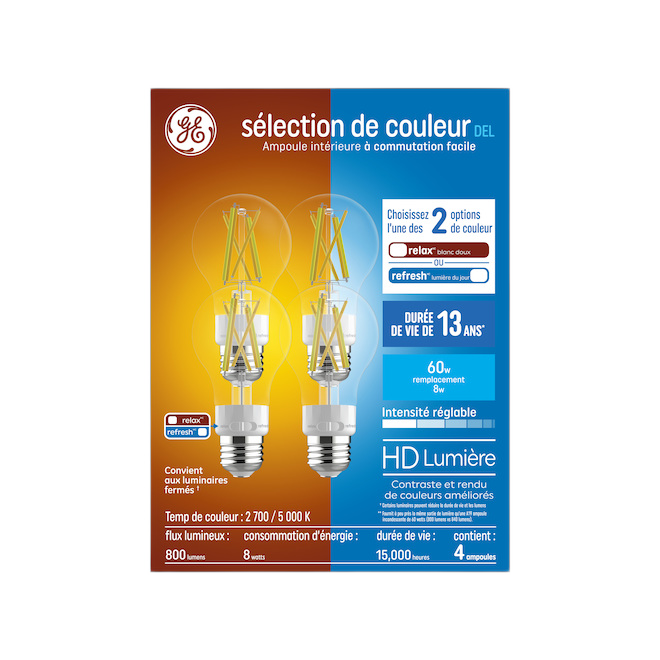 GE LED BULB A19 8W CL COLCHG 4PK