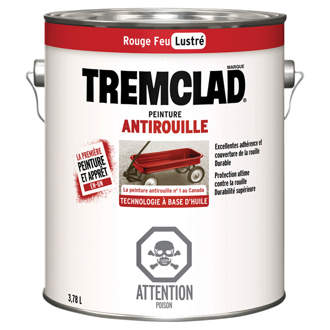 TREMCLAD GLOSS FINISH RUST PAINT FIRE RED 3.78L