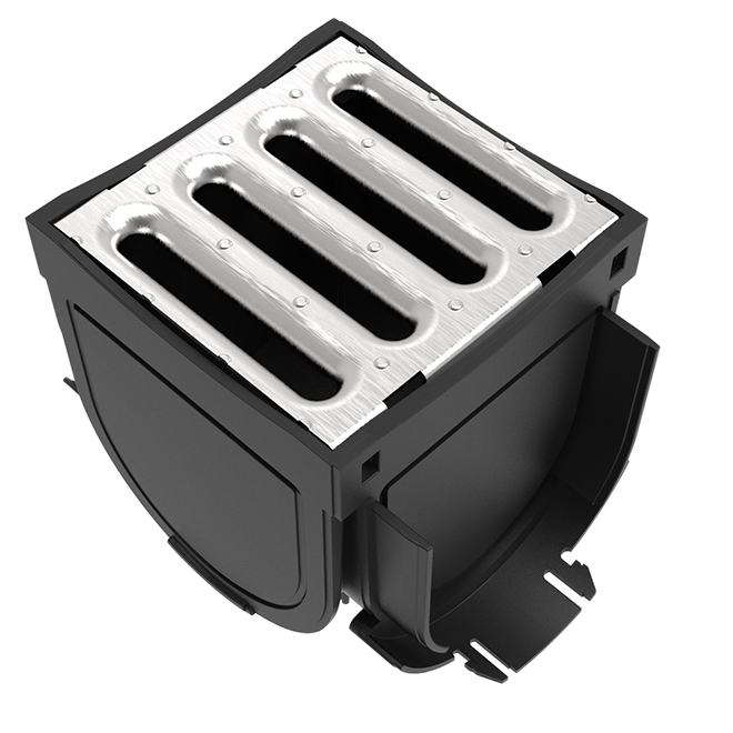 RELN STORM DRAIN CONNECTOR 4-WAY ST.STEEL/BK