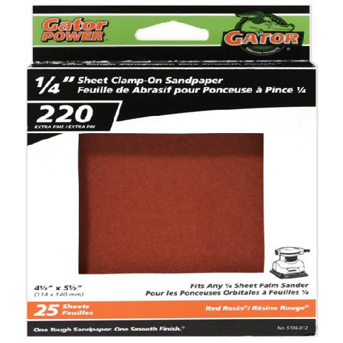 GATOR 1/4 SHEET SANDPAPER ALUM.OXIDE RED 220GTxPK25