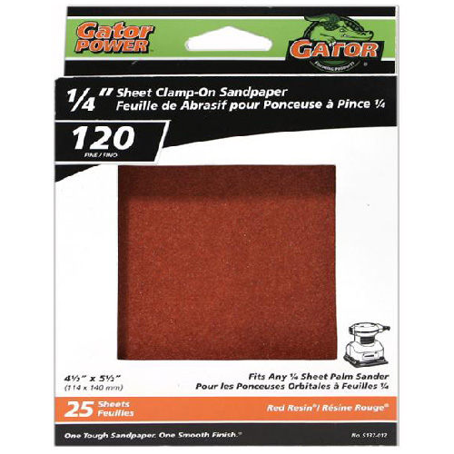 GATOR 1/4 SHEET SANDPAPER ALUM.OXIDE RED 120GTxPK25