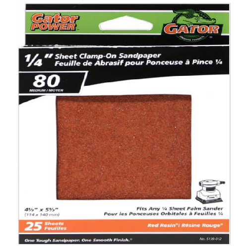 GATOR 1/4 SHEET SANDPAPER ALUM.OXIDE RED 80GTxPK25