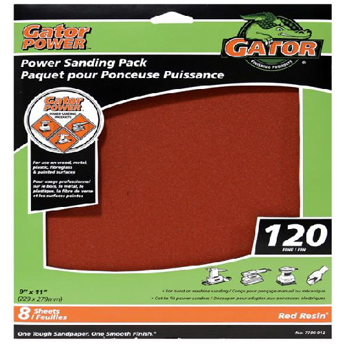 RUST-OLEUM RED RESIN SANDPAPER ALUM.OXIDE RED 9x11"x120GTxPK8