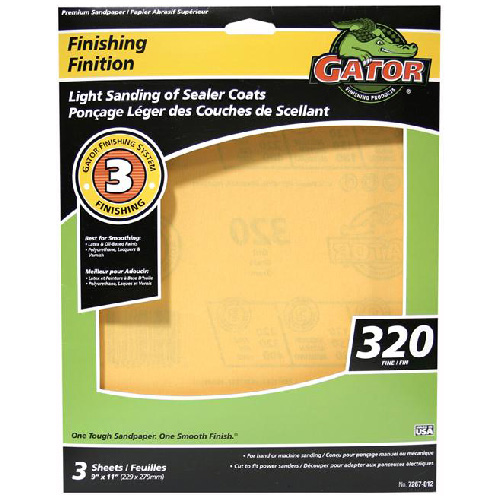 GATOR PREMIUM SANDPAPER ALUM.OXIDE GOLD 9x11"xPK3xGT320