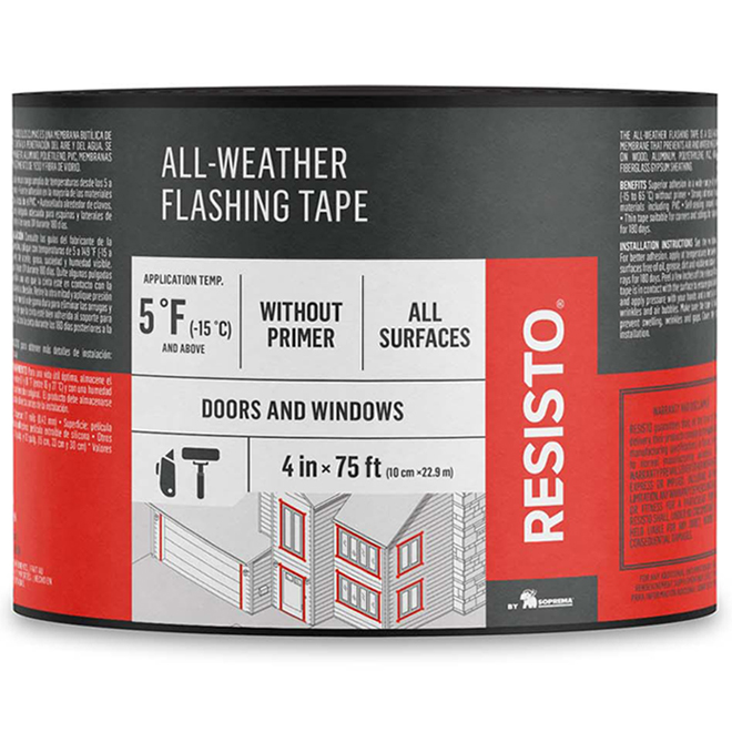 RESISTO ALL-WEATHER FLASHING TAPE BUTYL WHITE 4"x75'